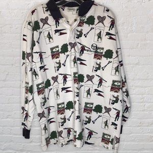 Vintage Sergio Tacchini All Over Ski Print Polo